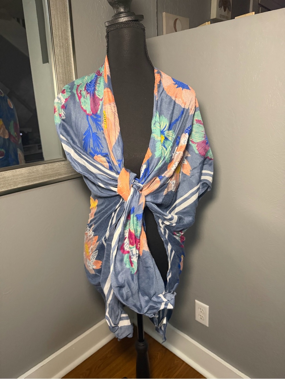 Woven Heart sheer lightweight floral kimono cover-up/wrap Cottagecore costal OS - Picture 4 of 10